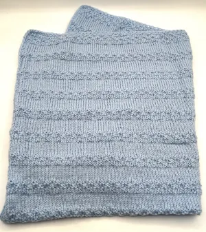 Blue Striped Acrylic Knit Blanket