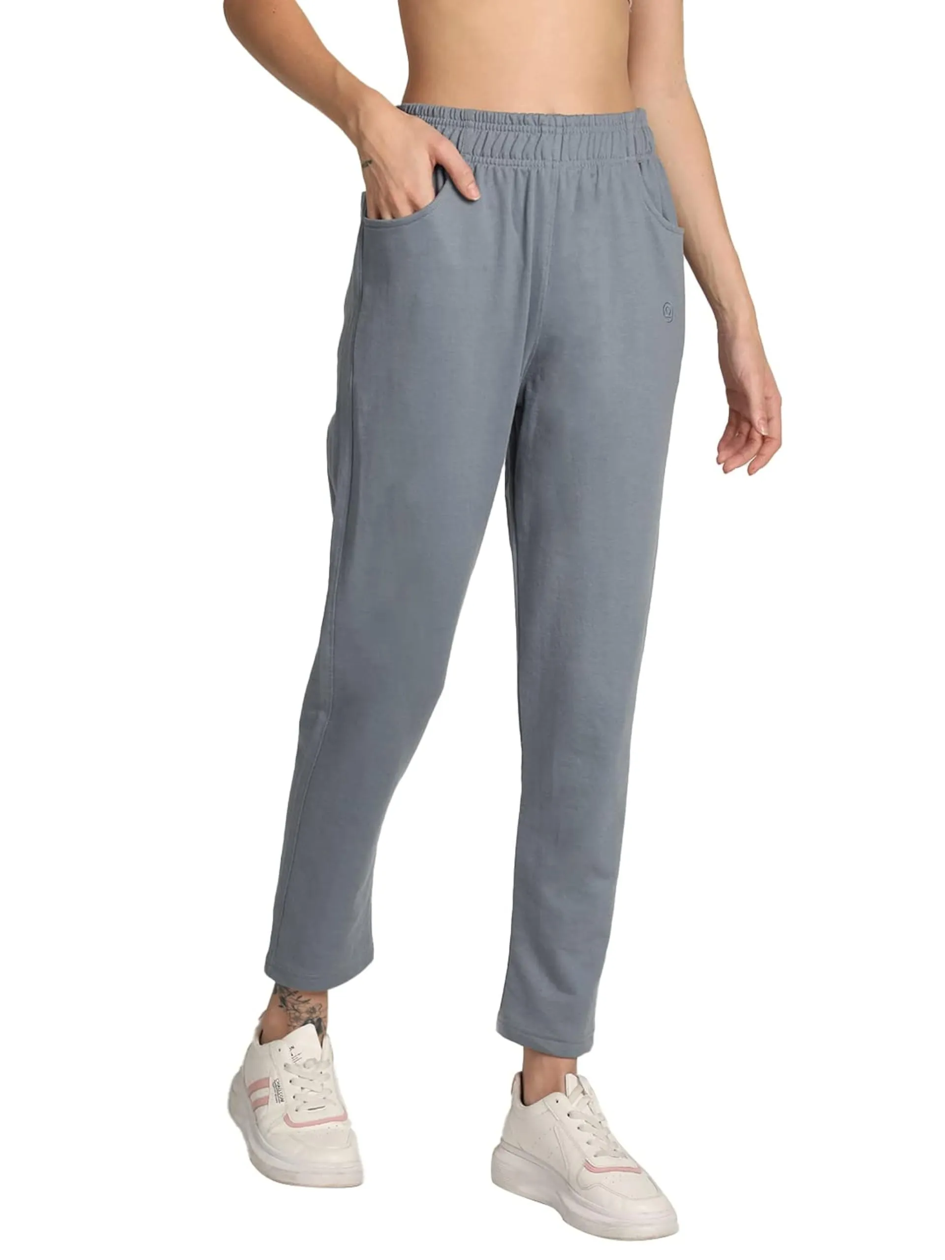 CHKOKKO Women Solid Stylish Regular Fit Casual Poly Cotton Track Pants Slate Grey M