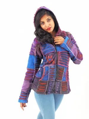 Handmade Patchwork Boho Hoodie 100% Pre-Washed Cotton Purple Tones S-M-L-XL