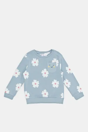 Infant Girls Blue Floral Print Sweatshirt