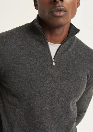 Mens Cashmere Half Zip Sweater in Flannel Grey