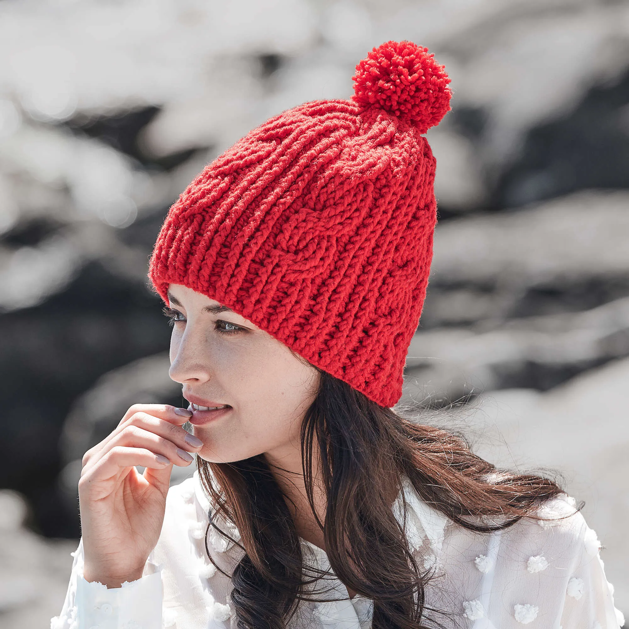 Red Heart Crochet Cable Rib Hat