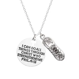 Runner Charm Necklace, I Can Do All Things Through Christ Who Strengthens Me Phil. 4:13